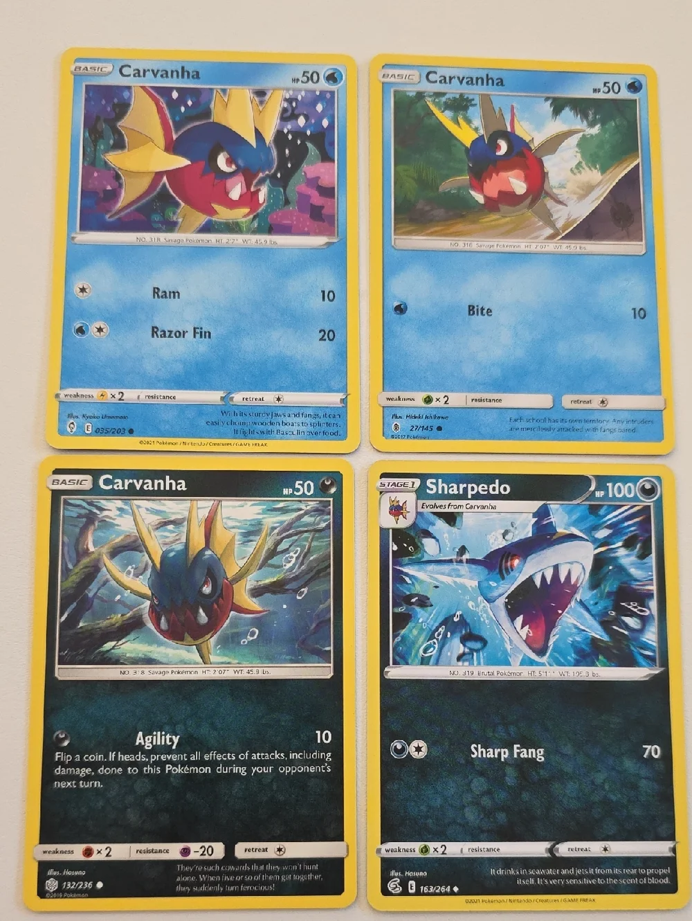 Pokemon Carvanha And Sharpedo Card Set